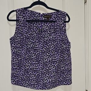 Dana Buchman Blue Boxy Blouse Animal Print